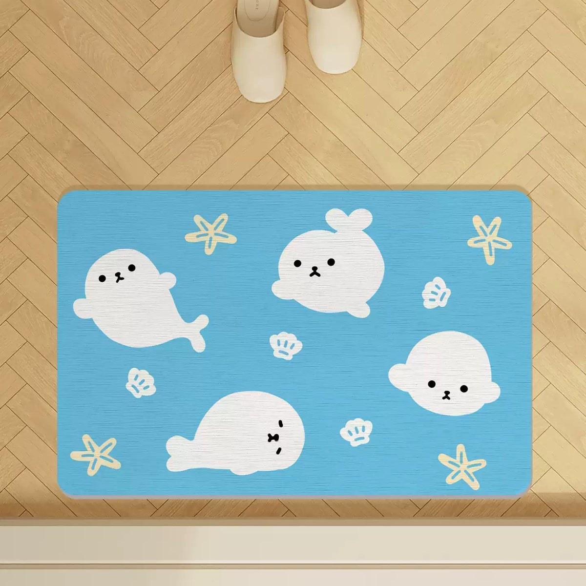 Cute Cartoon Seal Bathroom Mat, Quick-Dry Absorbent Non-Slip Floor Mat for Entryway and Toilet