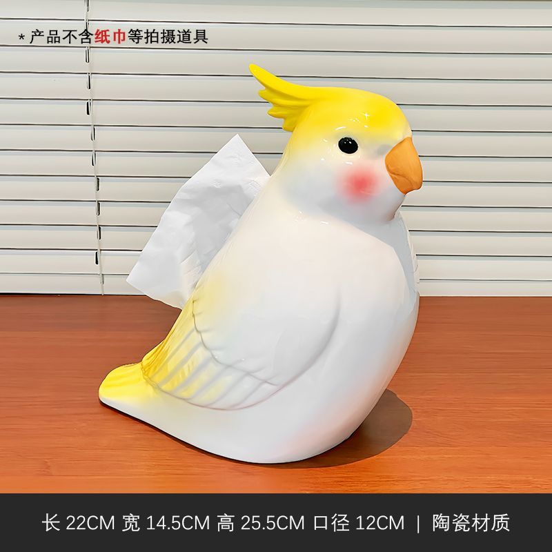 Ceramic Cockatiel Tissue Box Holder, Cute Parrot Napkin Box for Table