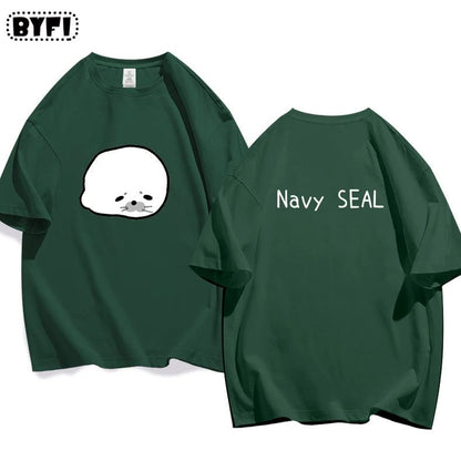Cute Seal Graphic Cotton T-Shirt in Multiple Designs