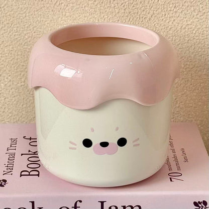 Cute Seal Face Desktop Trash Can, Round Mini Wastebasket for Desk, Office, Dorm