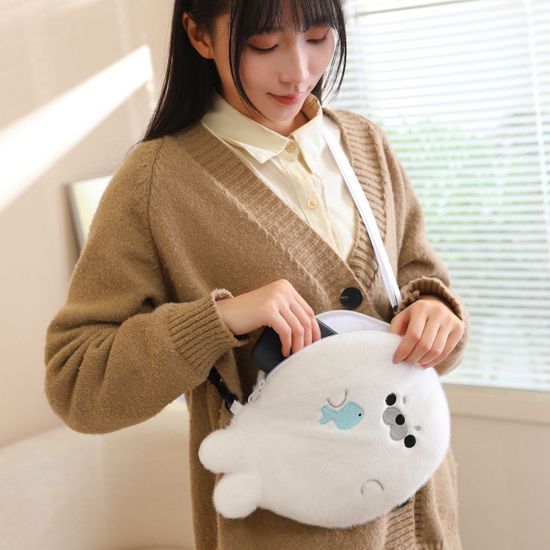 Fluffy Seal Shoulder Bag with Adjustable Strap