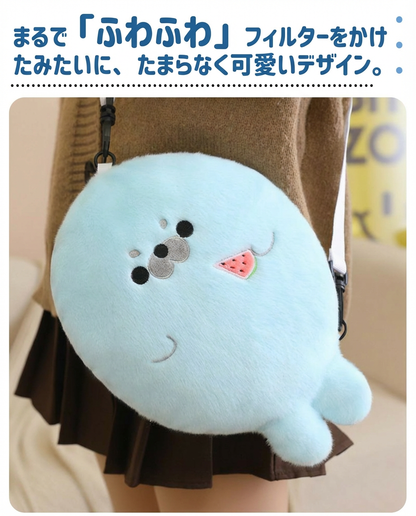 Fluffy Seal Shoulder Bag with Adjustable Strap
