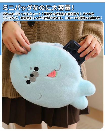 Fluffy Seal Shoulder Bag with Adjustable Strap