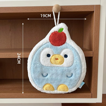 Cute Hanging Kitchen Towel, Coral Fleece Absorbent Quick-Dry Lint-Free Hand Towel for Kids and Bathroom