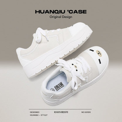 Cute Bear Paw White Sneakers with Hidden Height Increase Chunky Sole Casual Shoes