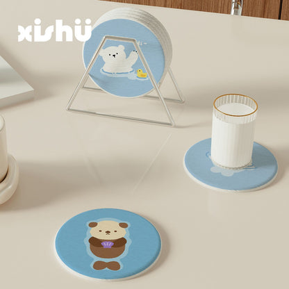 Cute Cartoon Seal Diatomite Coaster Set for Desk, Table, and Bar
