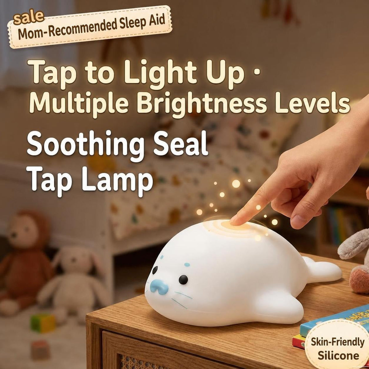 Eye Nurse LED Touch Night Light with Cute Seal Design, Dimmable Bedside Lamp for Baby and Gift