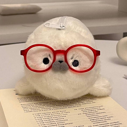 Seal Plush Pencil Case with Cute Mini Glasses