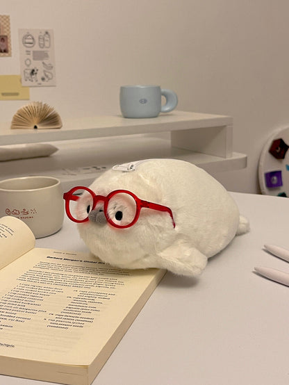 Seal Plush Pencil Case with Cute Mini Glasses