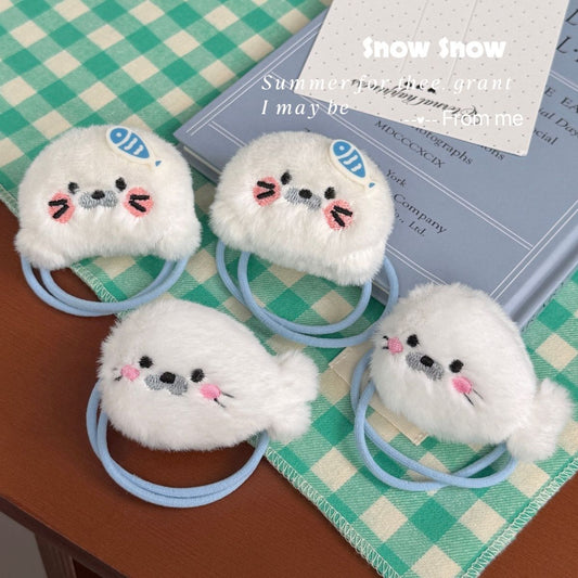 Cute Plush Seal Hair Ties Set - Kawaii Fish Seal Ponytail Holders for Girls