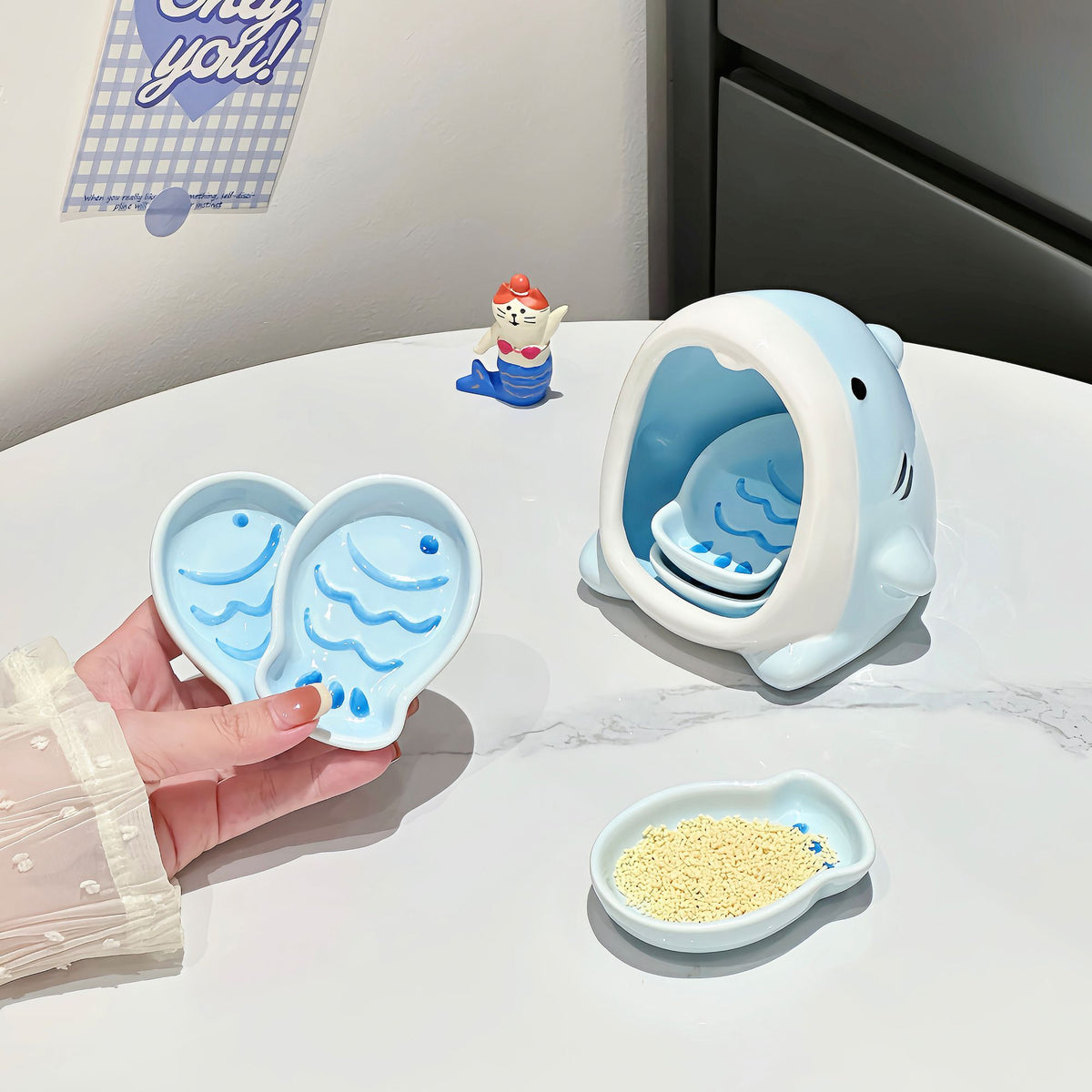 Shark Dipping Sauce Dish Set - Ceramic Soy Sauce & Vinegar Dishes for Hot Pot