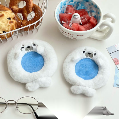 Cute Plush Seal Coaster Set, Heat-Resistant Cup Mat for Coffee & Tea, Cartoon Home Decor & Photo Prop