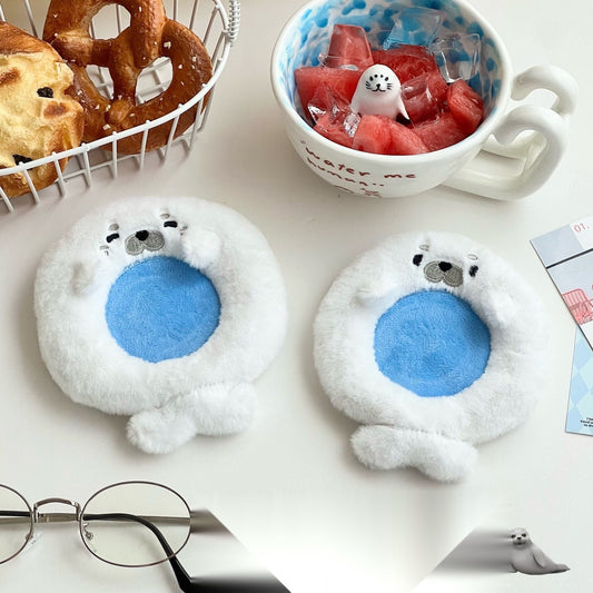 Cute Plush Seal Coaster Set, Heat-Resistant Cup Mat for Coffee & Tea, Cartoon Home Decor & Photo Prop