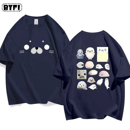 Cute Seal Graphic Cotton T-Shirt in Multiple Designs