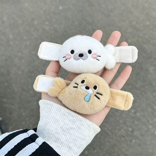 Cute Plush Seal Bag Charm with Hook-and-Loop Strap