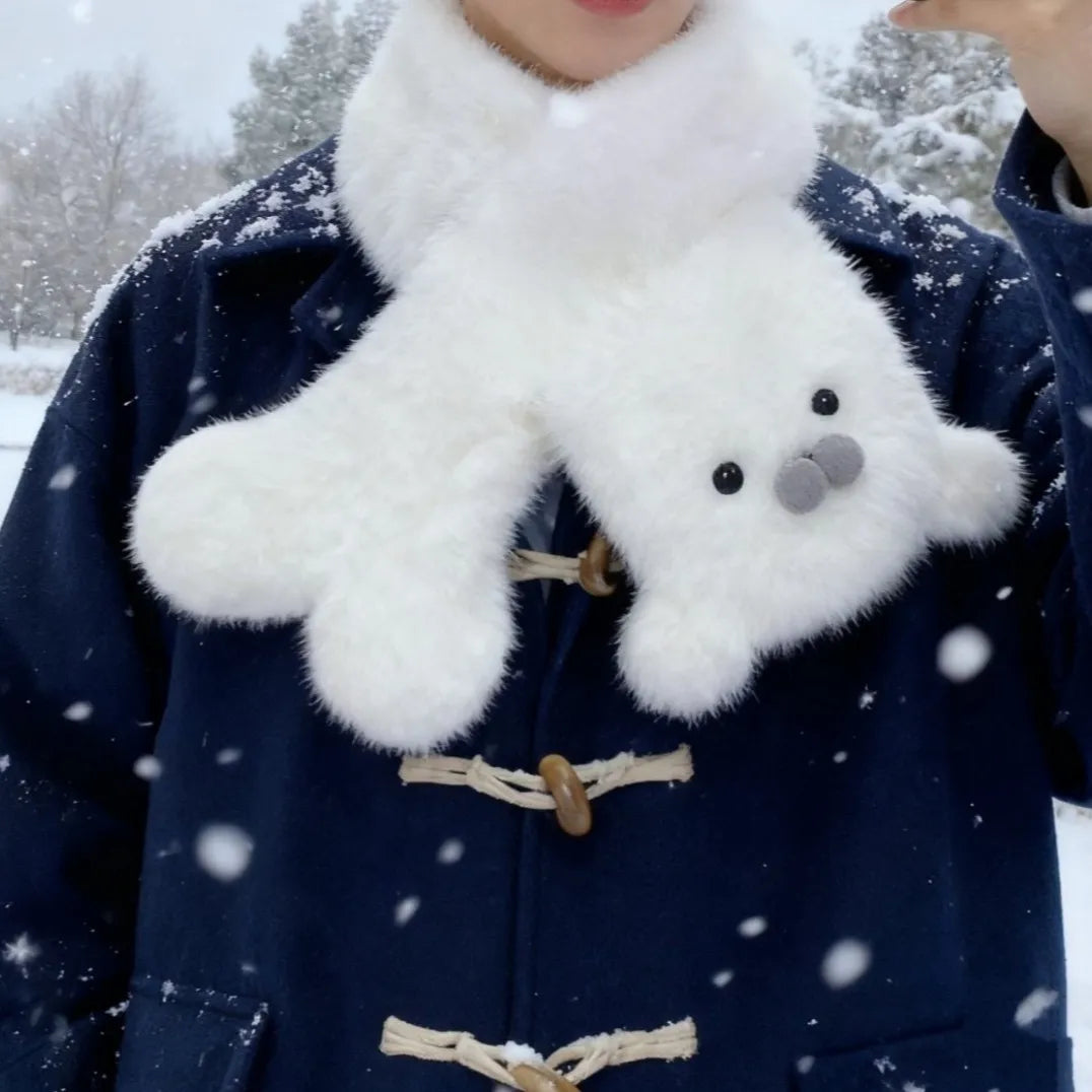 Fluffy Seal Winter Scarf with Plush Animal Detail