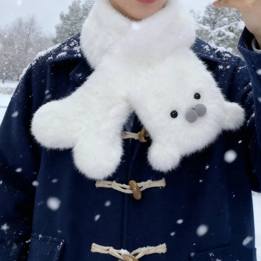 Fluffy Seal Winter Scarf with Plush Animal Detail