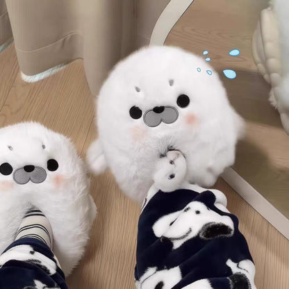 Warm Closed-Back Seal Plush Slippers for Home