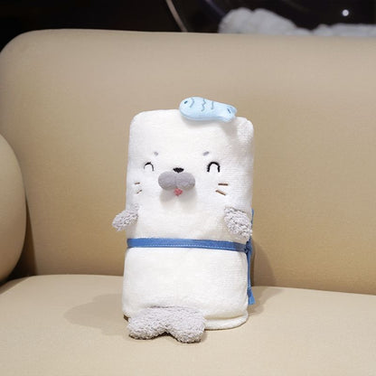 Fluffy Seal Flannel Throw Blanket for Naps & Travel