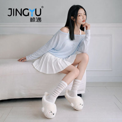 Cute Plush Seal Slippers for Women, Fleece-Lined Warm House Shoes with Soft Sole