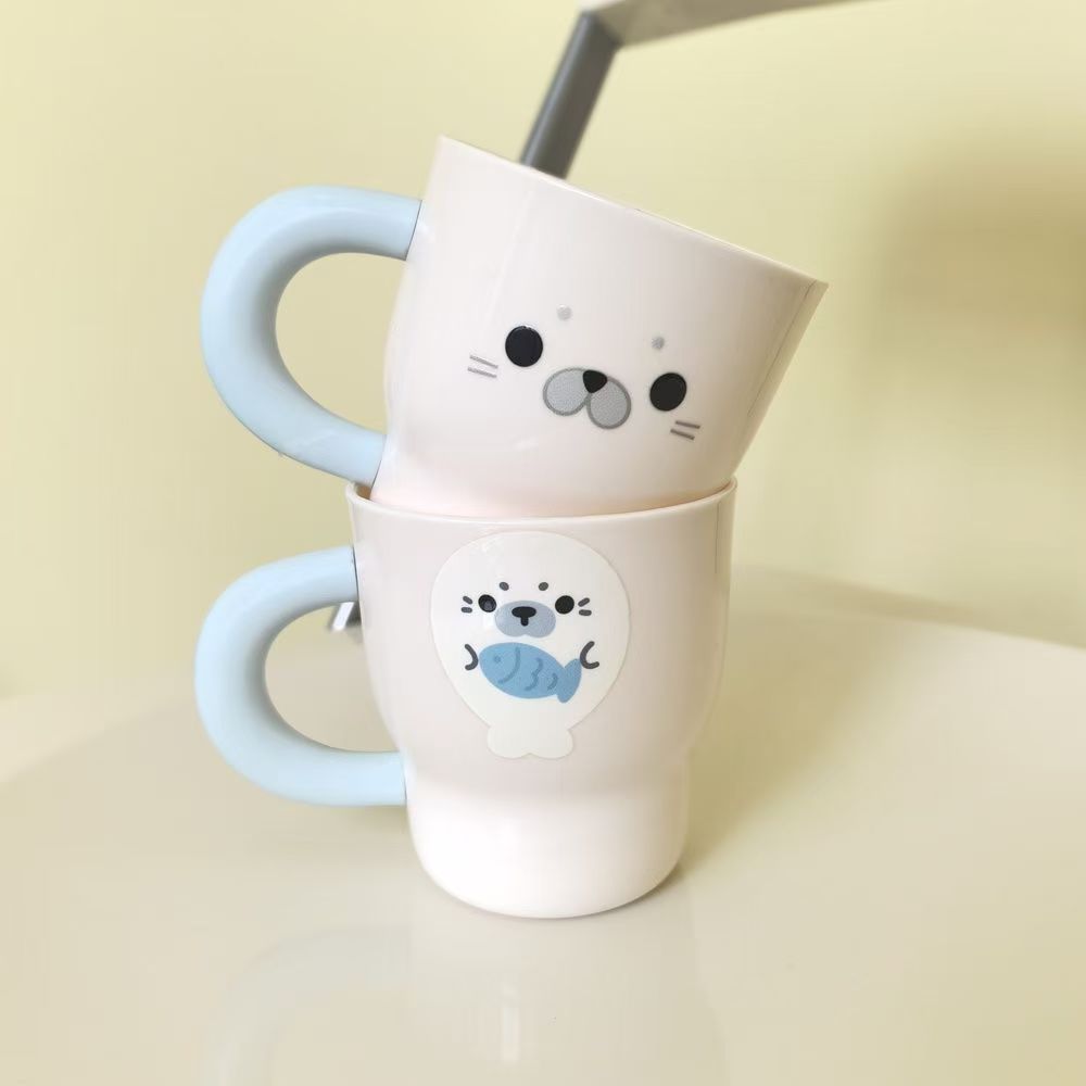 Cute Milk Blue Seal Rinse Cup Set for Bathroom, 2-Pack