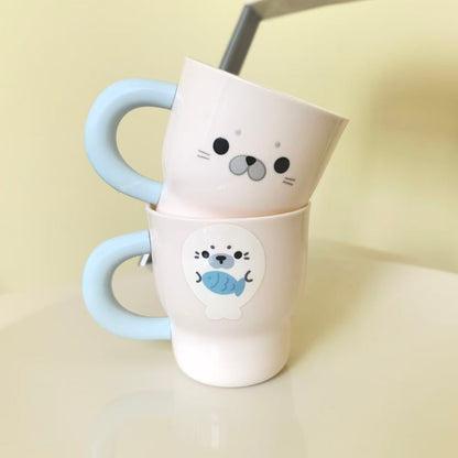 Cute Milk Blue Seal Rinse Cup Set for Bathroom, 2-Pack