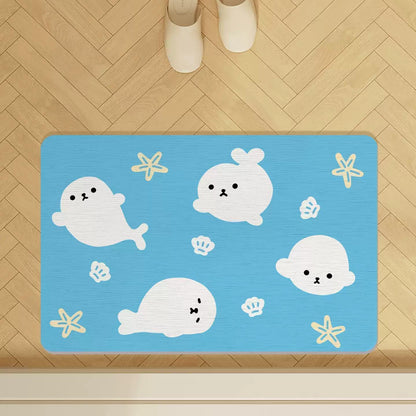 Cute Cartoon Seal Bathroom Mat, Quick-Dry Absorbent Non-Slip Floor Mat for Entryway and Toilet