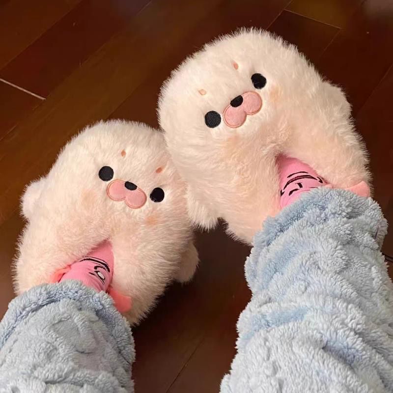 Warm Closed-Back Seal Plush Slippers for Home