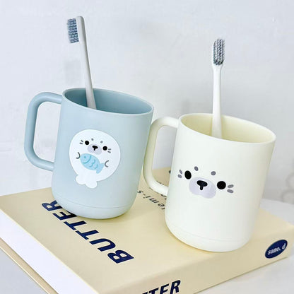 Cute Seal Face Rinse Cup Set for Couples, Minimalist Toothbrush Cup