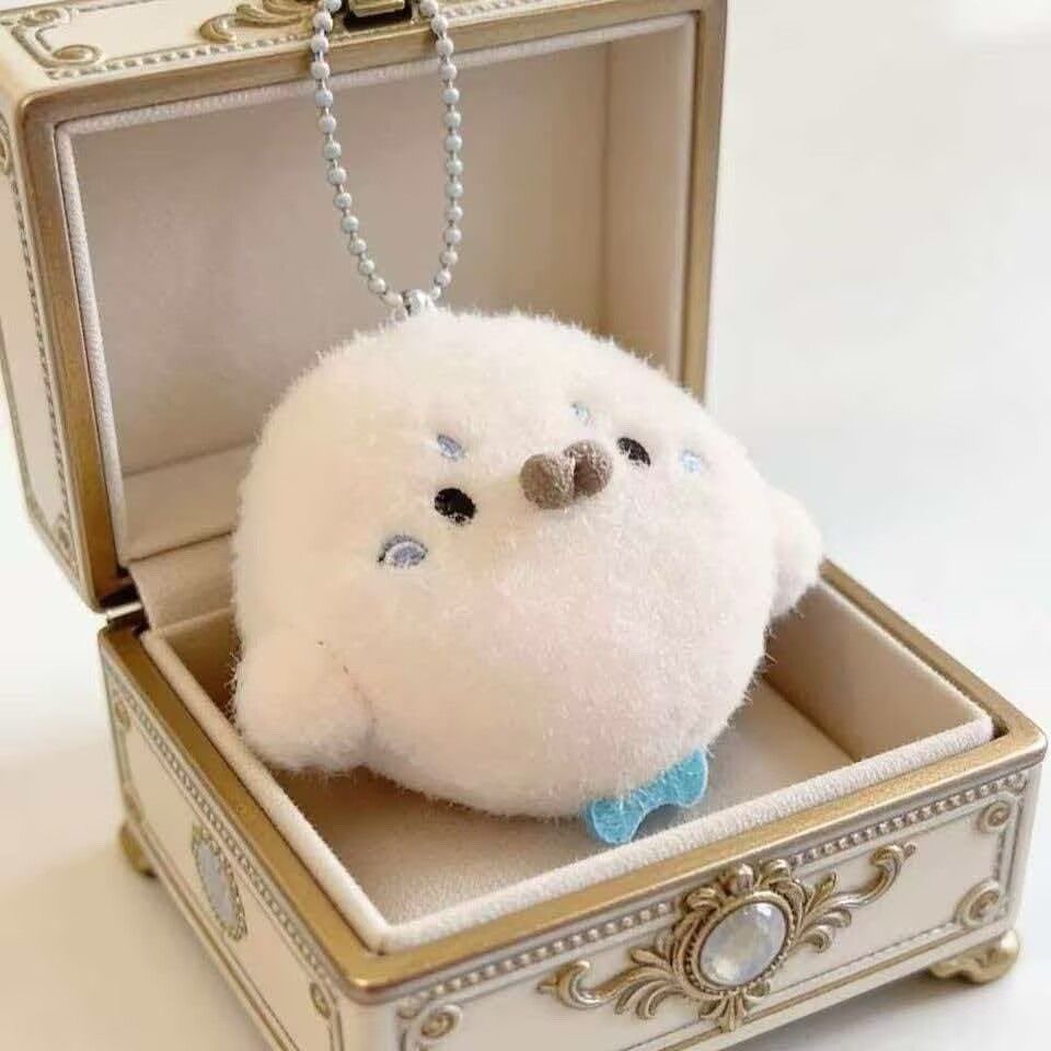 Cute Plush Seal with Round Face and Sad Expression, Blue Tail, 1 or 2 Pack