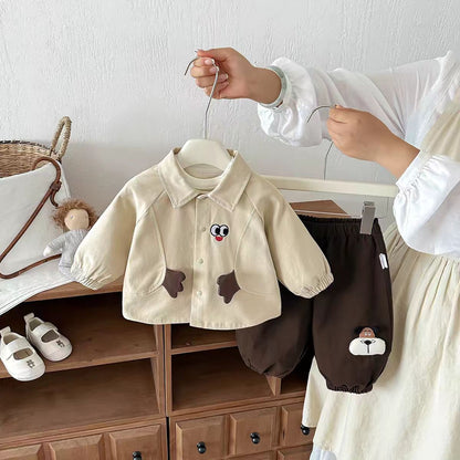 Cartoon Boys' Jacket and Pants 2-Piece Set, Cute Fall Outfit