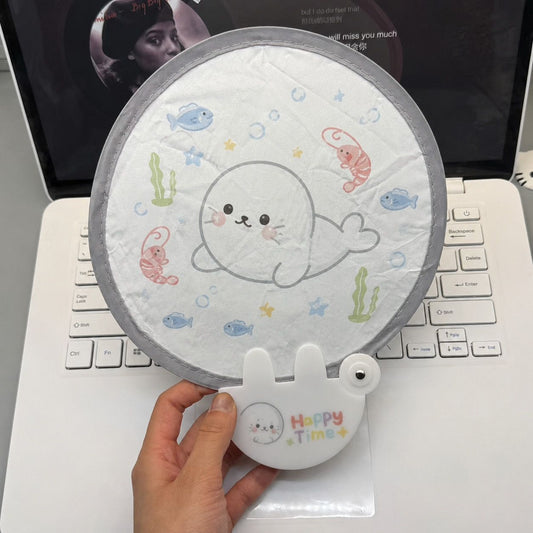 Cute Seal Folding Fan with Fish Design, Portable Mini Hand Fan for Summer