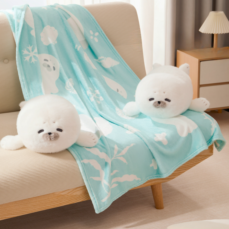 2-in-1 Mochi Seal Plush Pillow with Hidden Blanket