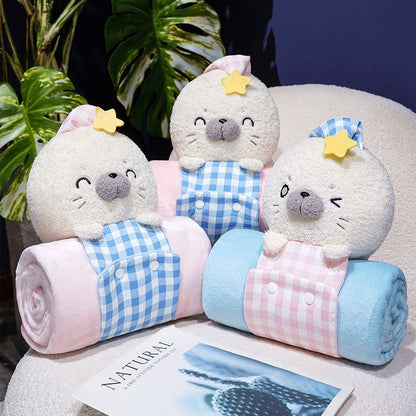 3D Seal Roll-Up Travel Blanket with Built-In Storage