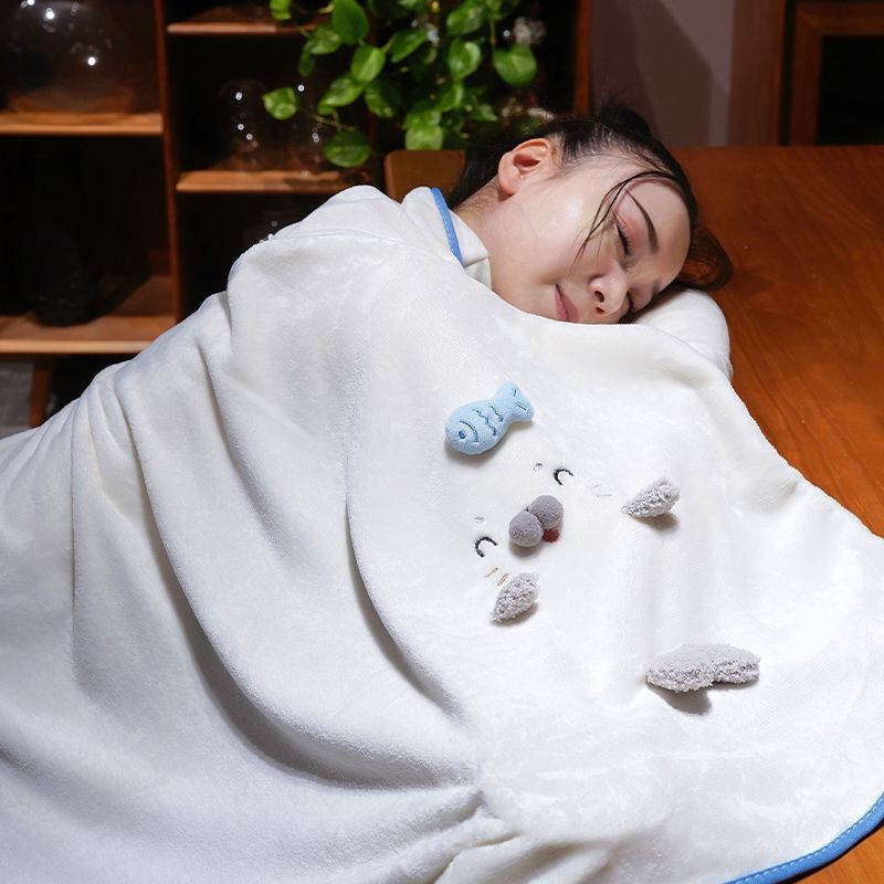 Fluffy Seal Flannel Throw Blanket for Naps & Travel