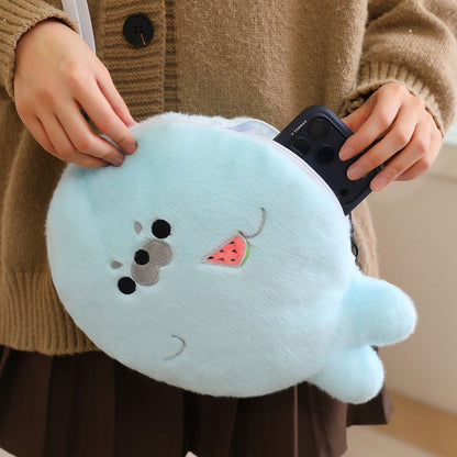 Fluffy Seal Shoulder Bag with Adjustable Strap