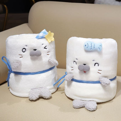 Fluffy Seal Flannel Throw Blanket for Naps & Travel