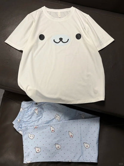 Cute Seal Print Short-Sleeve T-Shirt for Women, Loose Casual Summer Top