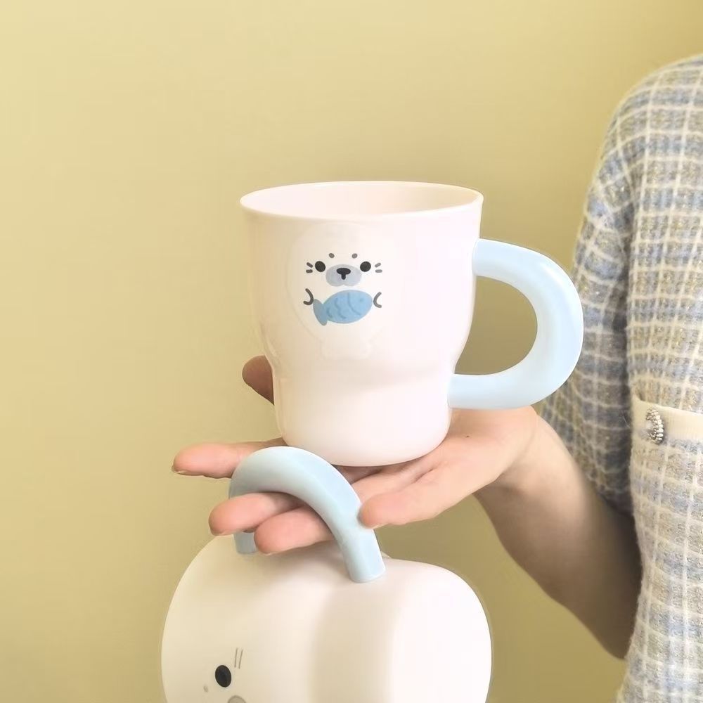 Cute Milk Blue Seal Rinse Cup Set for Bathroom, 2-Pack
