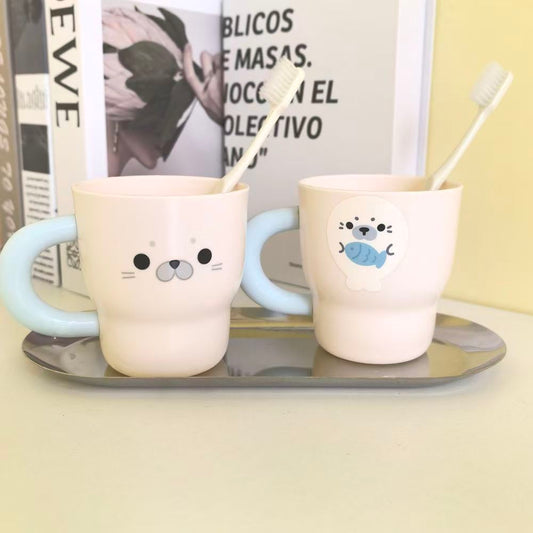 Cute Milk Blue Seal Rinse Cup Set for Bathroom, 2-Pack