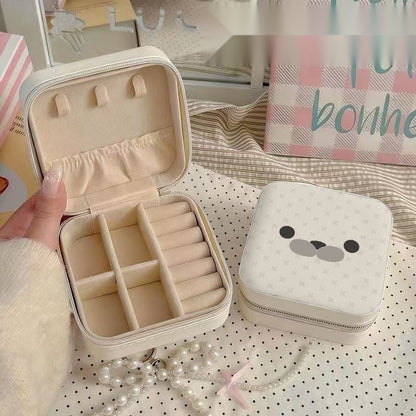 Minimalist Seal Face Portable Jewelry Organizer Box for Earrings, Rings, Necklaces, and Bracelets