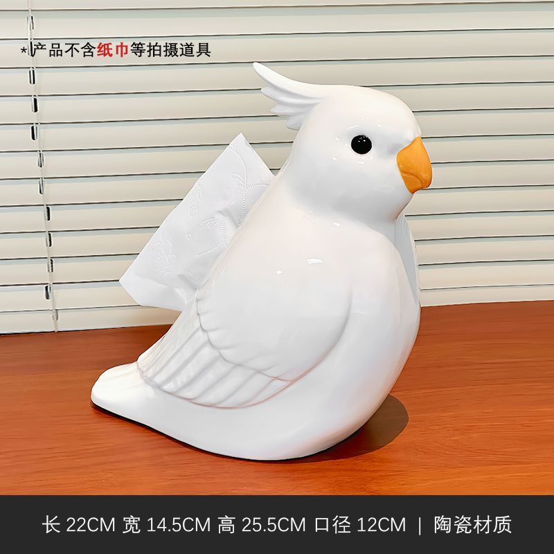 Ceramic Cockatiel Tissue Box Holder, Cute Parrot Napkin Box for Table