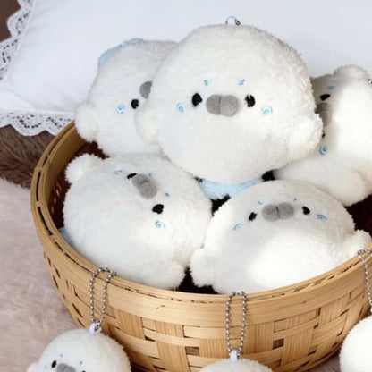 Cute Plush Seal with Round Face and Sad Expression, Blue Tail, 1 or 2 Pack