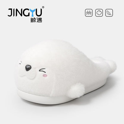 Cute Plush Seal Slippers for Women, Fleece-Lined Warm House Shoes with Soft Sole