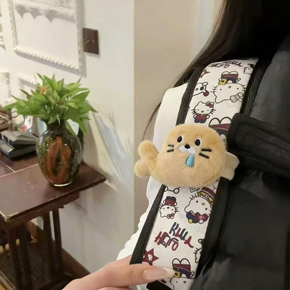 Cute Plush Seal Bag Charm with Hook-and-Loop Strap