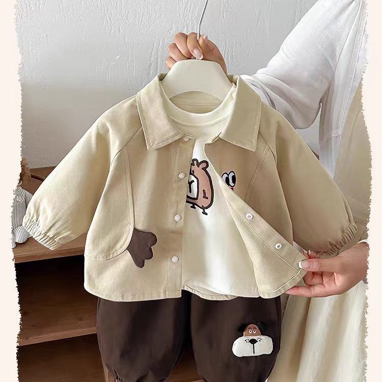 Cartoon Boys' Jacket and Pants 2-Piece Set, Cute Fall Outfit