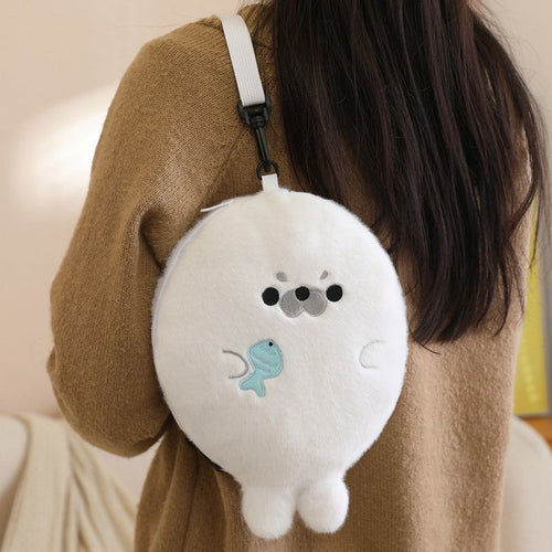 Fluffy Seal Shoulder Bag with Adjustable Strap