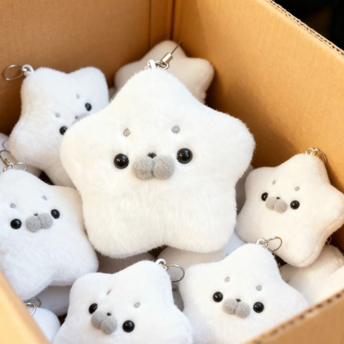 Cute Plush Seal Keychain with Heart, Squeaky Star Seal Plush Toy