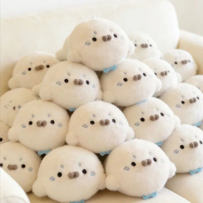 Cute Plush Seal with Round Face and Sad Expression, Blue Tail, 1 or 2 Pack