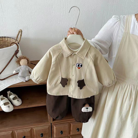 Cartoon Boys' Jacket and Pants 2-Piece Set, Cute Fall Outfit